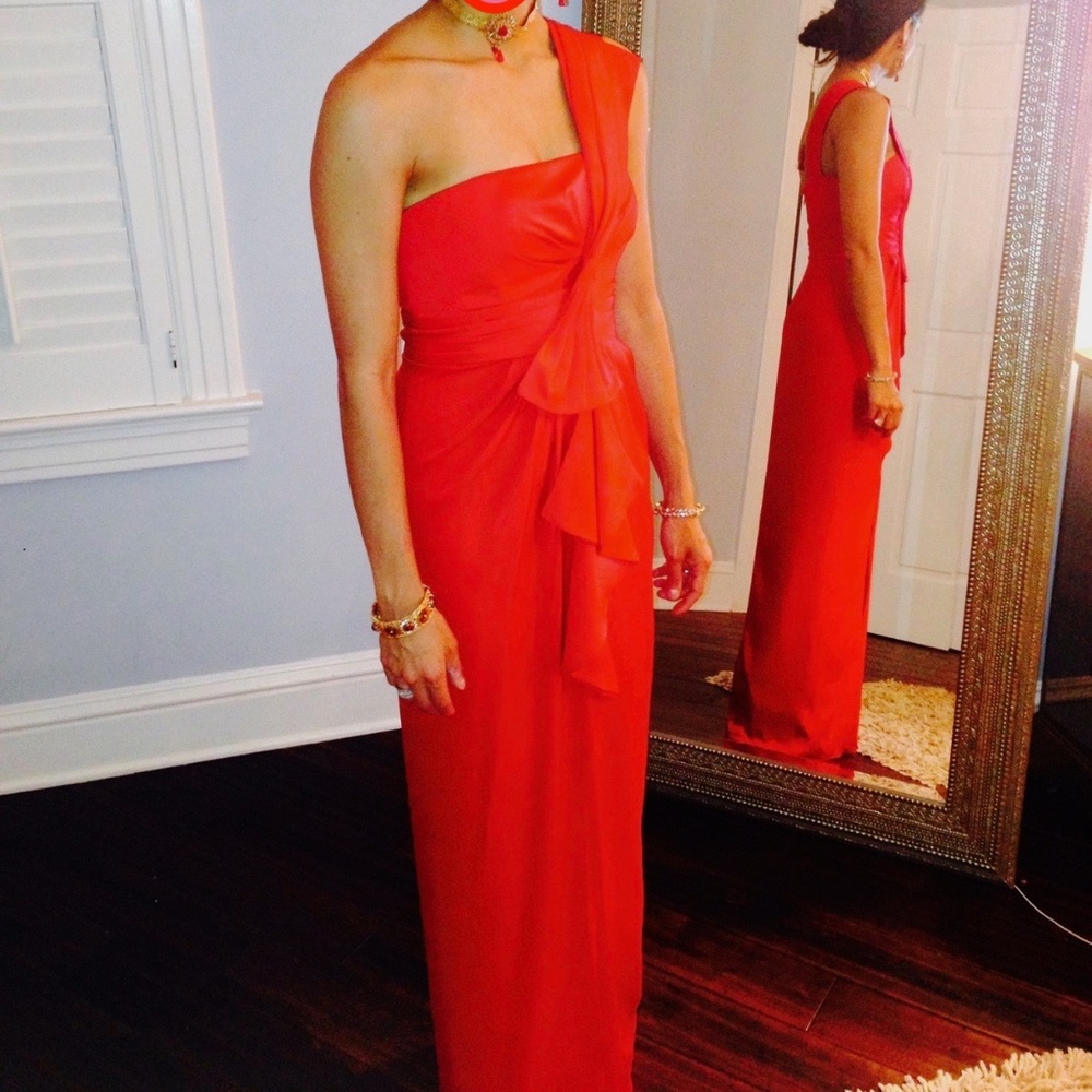 Red Strapless One-Shoulder Gown by BCBG MaxAzria